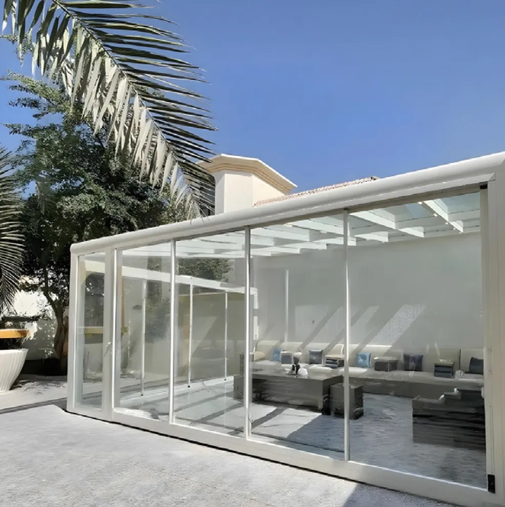 B103 Fixed Glass Roof (​Size 6 * 6, Back Height 3.00 Mtr, Front Height 2.50 Mtr, Clear Glass, Off-White Frame)